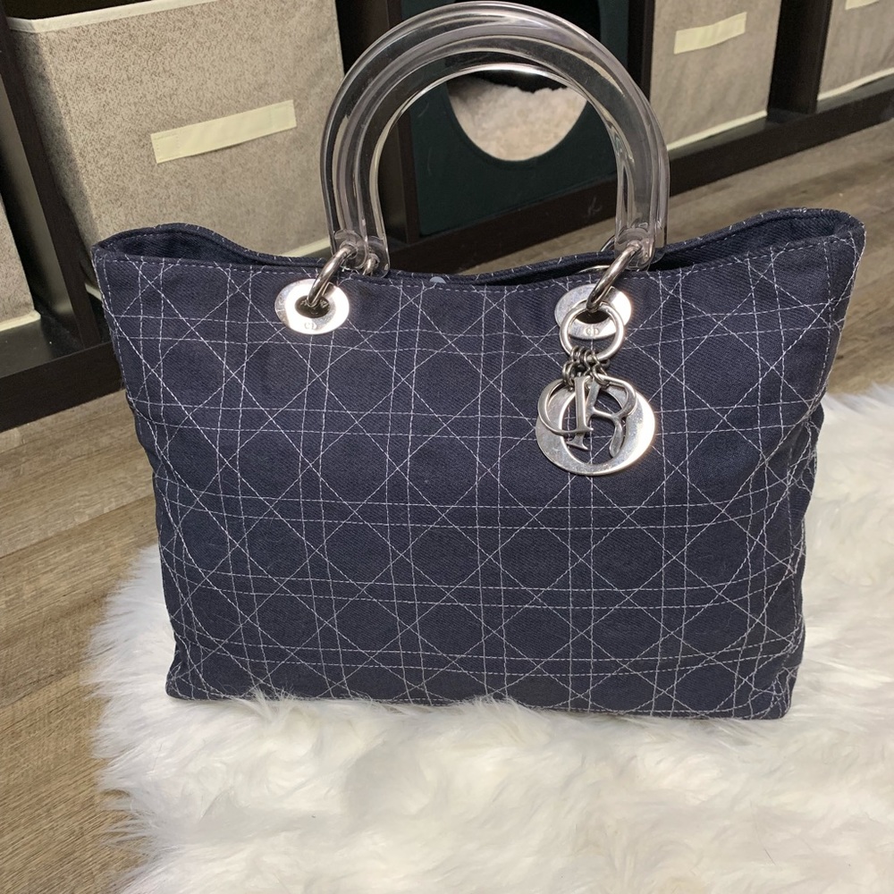 Dior Navy Blue Tote Bag with Silver Accents